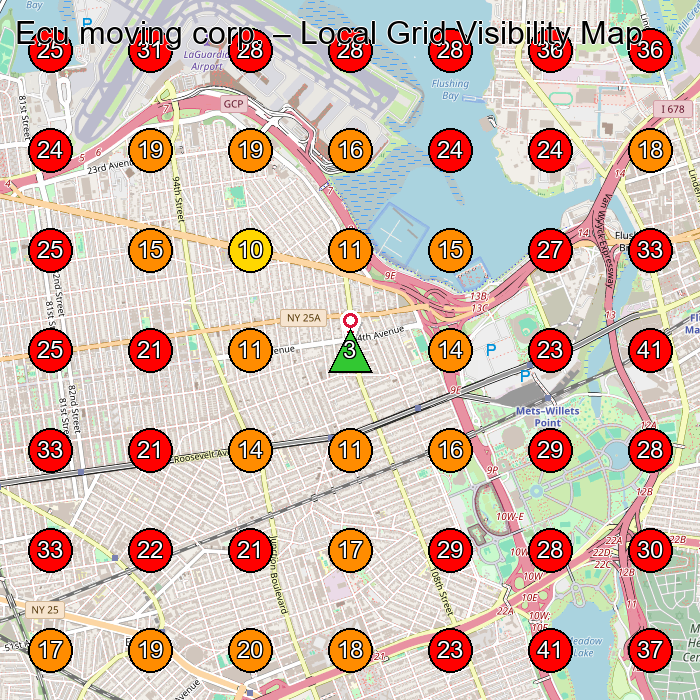 Ecu moving corp. GeoGrid visibility map for Servicio De Mensajerã­A in Flushing